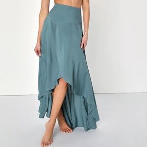 Ambrosio Dark Sage Green High-Low Maxi Skirt O'Neill